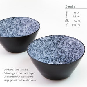Ceramic ramen bowls in black/white 1000ml 2 bowls image 6