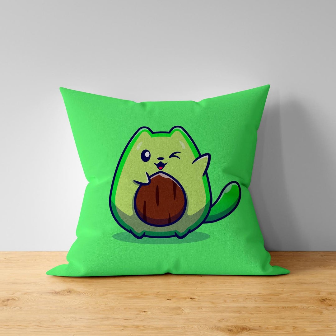 Avogato Throw Pillow Cover, Kawaii Art Cushion Cover, Avocado Cat