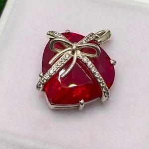 Lab Grown Ruby Heart Pendant: Sterling Silver Zircon Gemstone