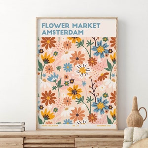 アムステルダム フラワー マーケット、草原の花のアート プリント、フラワー マーケットの壁飾り、ホーム ギフト、展示会のジクレー プリント、花柄のホーム デコレーション