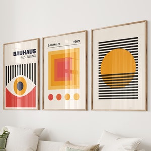 Orange Tones Bauhaus Stylish Art Print Set of Three Giclee Print, Exhibition Home Wall Decor Set Gift Idea