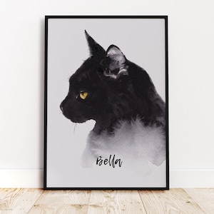 Aquarell Schwarze Katze Giclee Print Schwarze Katze Print Poster Kunstdruck Katze Print Wanddekoration Wandkunst Katze Liebhaber Geschenk Schwarze Katze Portrait