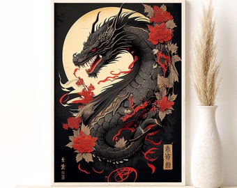 Japanese Dragons Poster, Dragons Art Print, Traditional Dragons Giclee Print, Home Wall Decor Stylish Gift Idea