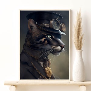 Fantasy Peaky Blinders Poster, Steampunk Katten als Peaky Blinders, Steampunk Cats Giclee Art Print, Home Wall Decor Gift Idee