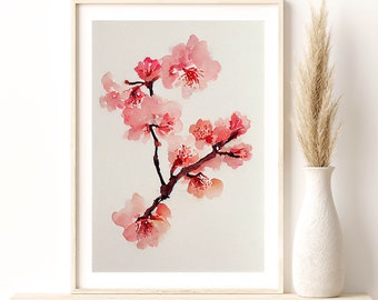 Watercolor Cherry Blossom, Watercolor Giclee Print, Flower Market Print, Floral Artsy Poster, Flowers Wall Decor, Minimal Art Gift