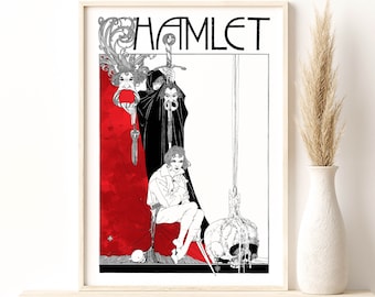 John Austen Hamlet Illustrations Red Final Scene Art Print, Hamlet Giclee Print, Exhibition Poster, Home Wall Decor Gift Idea, Skull Print