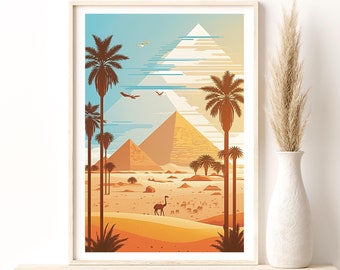 Affiche de voyage des pyramides de Gizeh en Égypte - affiche de l'Égypte, impression d'art jet d'encre, impression d'art de voyage, idée de cadeau de décoration murale à la maison