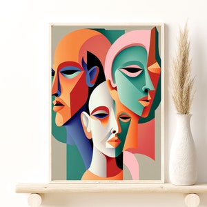 Bauhaus Style Abstract Faces Design Poster, Minimalist Abstract Bauhaus Poster, Contemporary art, Giclee Print Home Wall Decor Gift Idea,