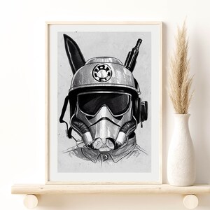 Star Wars Stormtrooper Llama Art Poster, Giclee Artsy Print, Steampunk Llama, Character Film Poster, 90s, Fantasy Art Home Wall Decor Gift