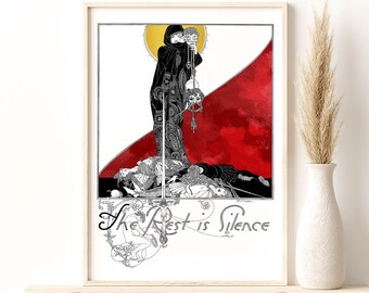 John Austen Hamlet Ilustrações O Resto é Silêncio Impressão artística, Impressão giclée Hamlet, Pôster de exposição, Idéia de presente para decoração de parede de casa