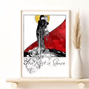 John Austen Hamlet Illustrations The Rest is Silence Art Print, Hamlet Giclee Print, Exhibition Poster, Home Wall Decor Gift Idea