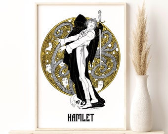 John Austen Hamlet Ilustrações Death Golden Art Print, Hamlet Giclée Print, Skull&Sword Poster, Home Wall Decor Gift Idea