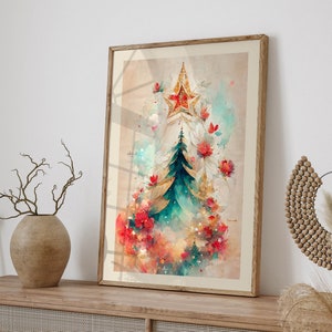 Christmas Tree Decorations Wall Art Print, Christmas Poster, Minimalist Holiday Home Decor Gift, Stylish Christmas Art Print, Giclee Print