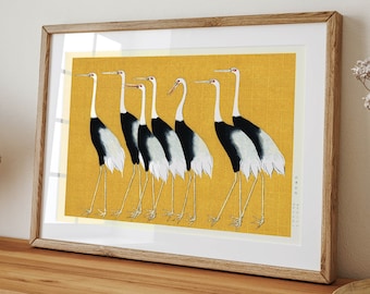 Ogata Korin Seven Cranes | Vintage Japanese Art Print, Japan Crane Art, Japanese Crane Illustration, Museum Art, Home Wall Decor Gift