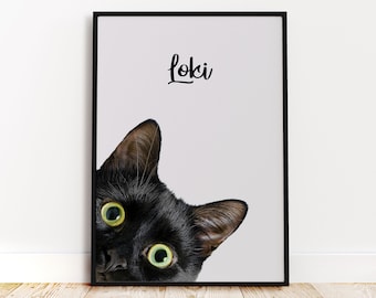 Black Cat Funny Cat Print Wall Art Poster, Art Print Cat Print Wall Art Decor, Personalised Cat Lover Gift, Cat Portrait Giclee Print