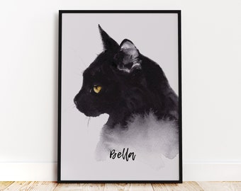 Watercolor Black Cat Giclee Print Black Cat Print Wall Art Poster Art Print Cat Print Wall Decor Wall Art Cat Lover Gift Black Cat Portrait