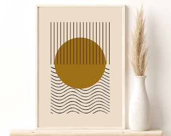 Boho Sun Print / Boho Poster / Celestial Line Art / Boho Decor / Astrology Print / Minimal Poster / Giclee Print / Bauhaus Art