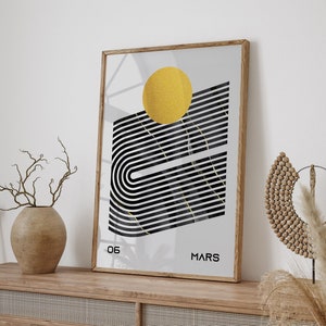 Mars | Bauhaus Art Poster, Bauhaus Design, Mars Gold Art Print, Abstract Art, Retro Wall Art, Home Wall Decor, Giclee Art Print