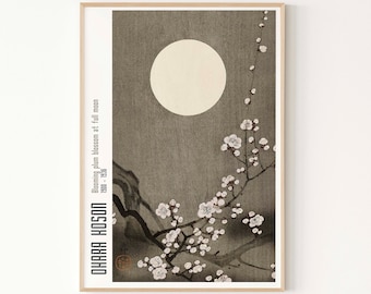 日本アートプリント | 満月に咲く梅、小原古邨の作品、小原古邨のアートプリント、展覧会アートポスター、日本のジクレーアートプリント