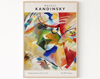 Kandinsky With Green Center, Wassily Kandinsky Exhibition Poster, Home Decor, Modernism Art, Abstract Art, Retro Wall Art, Giclee Art Print