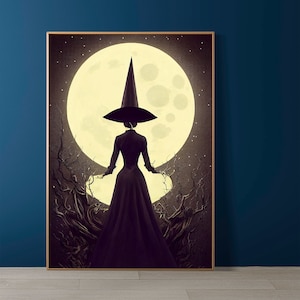 Witch Veiling the Moon, Fantasy Witchy Print, Darkarts Poster AI Art, Halloween Samhain, Giclee Print, Home wall decor, Gift Idea