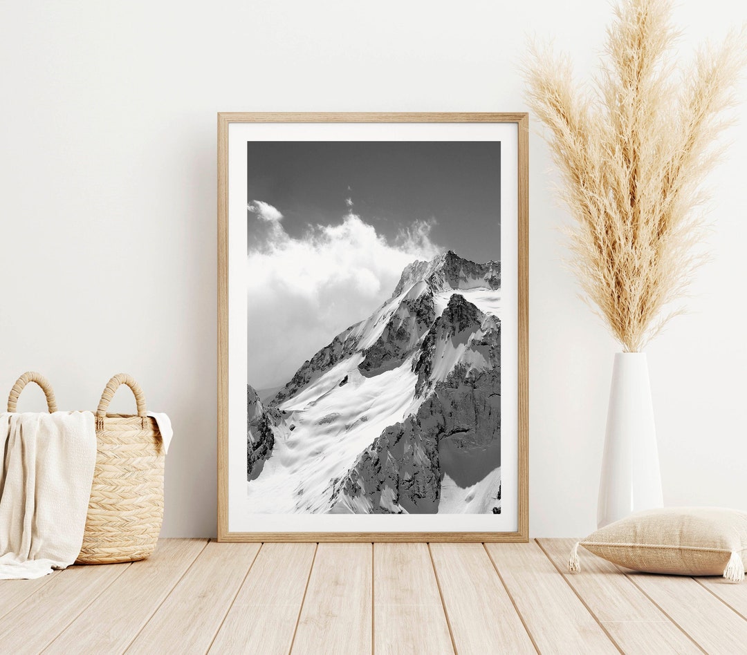 Snowy Mountains Black and White Print, Modern Wall Art, Mountain Poster ...