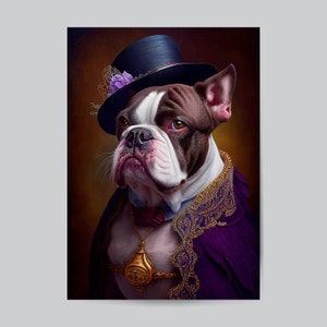 Viktorianische Gothic Steampunk Tiere und Kreaturen, viktorianische Bulldogge Ai Art, elegante und freche Hauswanddekor Geschenkidee