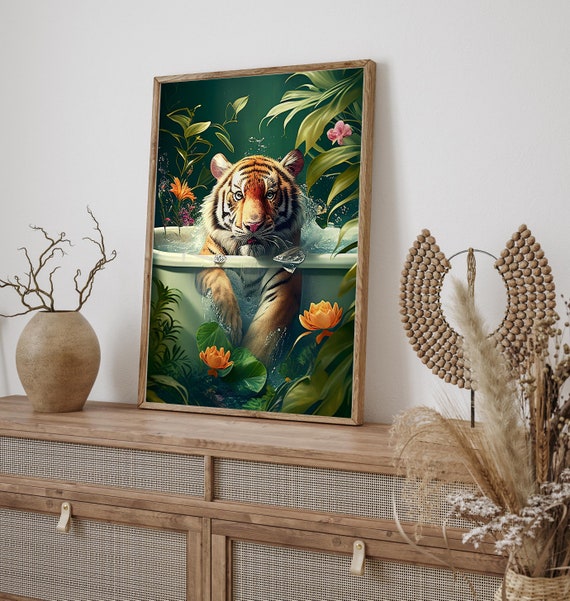 Tiger in der Badewanne tropischen Dschungel Kunst, Monstera Bltter  tropische Blumen Badewanne Tiere Giclee Print, stilvolle Haus Wand Dekor  Geschenkidee - Etsy Schweiz