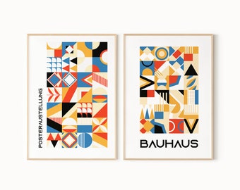 バウハウス　ダニエルアッシュ直筆　絵画　2枚セット バウハウス デザイン ポスター 2 枚セット、バウハウス カラフル
