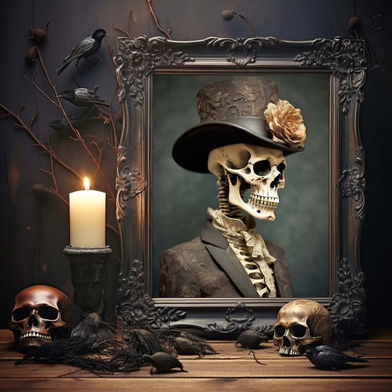 Victorian Gothic Gentleman Skeleton With Hat Fantasy Art Print