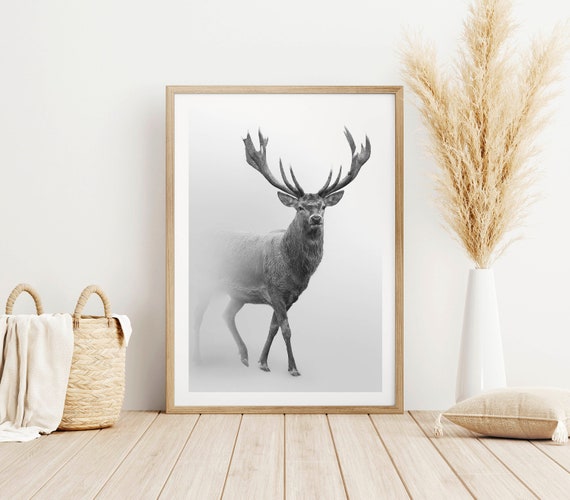 Majestic Stag Print, Deer Print, Nature Wall Art, Exhibition Poster, Black and White Wall Art, Giclee Print, Home Wall Decor, Art Deco