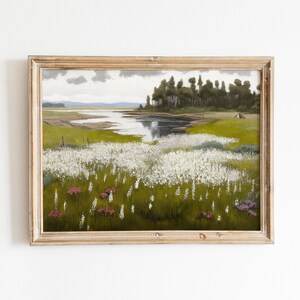 Vintage Meadow Field Landscape Painting, Giclee Art Print, Meadow Field Scenery, Home Wall Decor