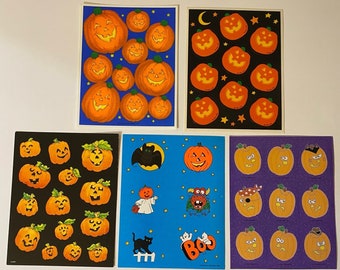 Adesivi di Halloween con zucche vintage