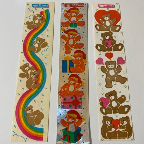 Vintage 1980s Toots Cardesign Bear Rainbow Christmas Heart Teddies Stickers