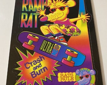 Vintage Lisa Frank Skateboarding Ramp Rat Large Jumbo Sticker