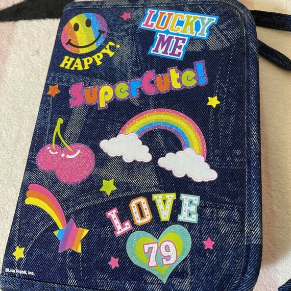 Vintage Lisa Frank Planner Smiley Face Rainbows Denim Agenda Wallet Bag 