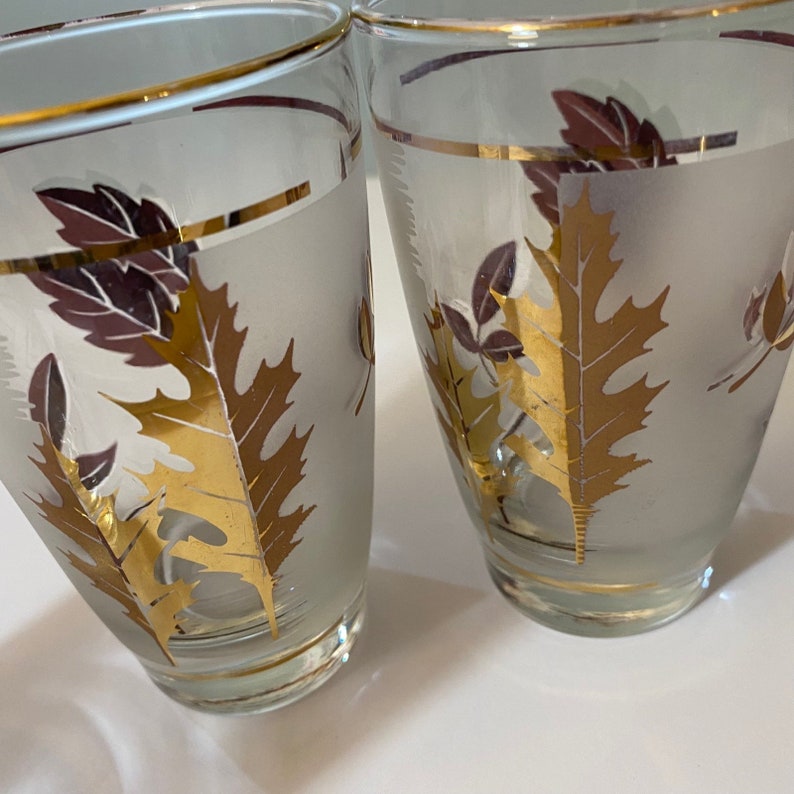 Vintage Libbey Frosted Gold Leaf Glasses Cups Etsy