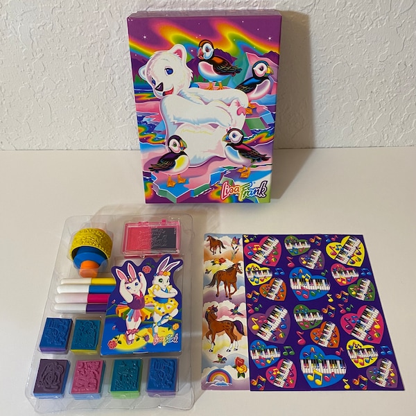 Vintage Lisa Frank Roary Polar Bear Collectible Box Stickers Stamps & More Set