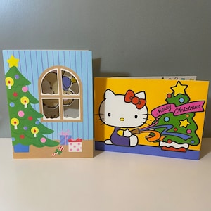Tarjeta de felicitación navideña vintage Sanrio de los años 70 Teddy Hello Kitty