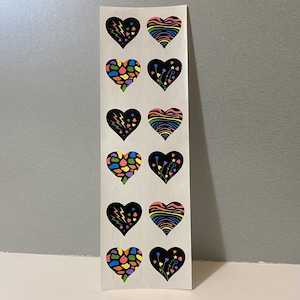 Vintage Sandylion Rare Black Rainbow Neon Heart Stickers - 1 Strip (3 Mods)