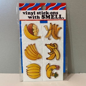 Vintage 1980s Puffy Scratch N Sniff Banana Stickers Vinyl Stick-Ons With Smell