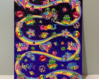 Vintage Lisa Frank Zoomer & Zorbit Aliens Frösche Regenbogen Stickerbogen S392