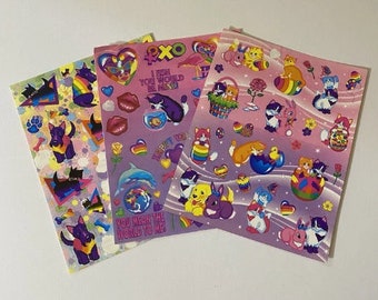 Vintage Lisa Frank Scottish Dogs Valentine&#39;s Day & Easter Sticker Sheets