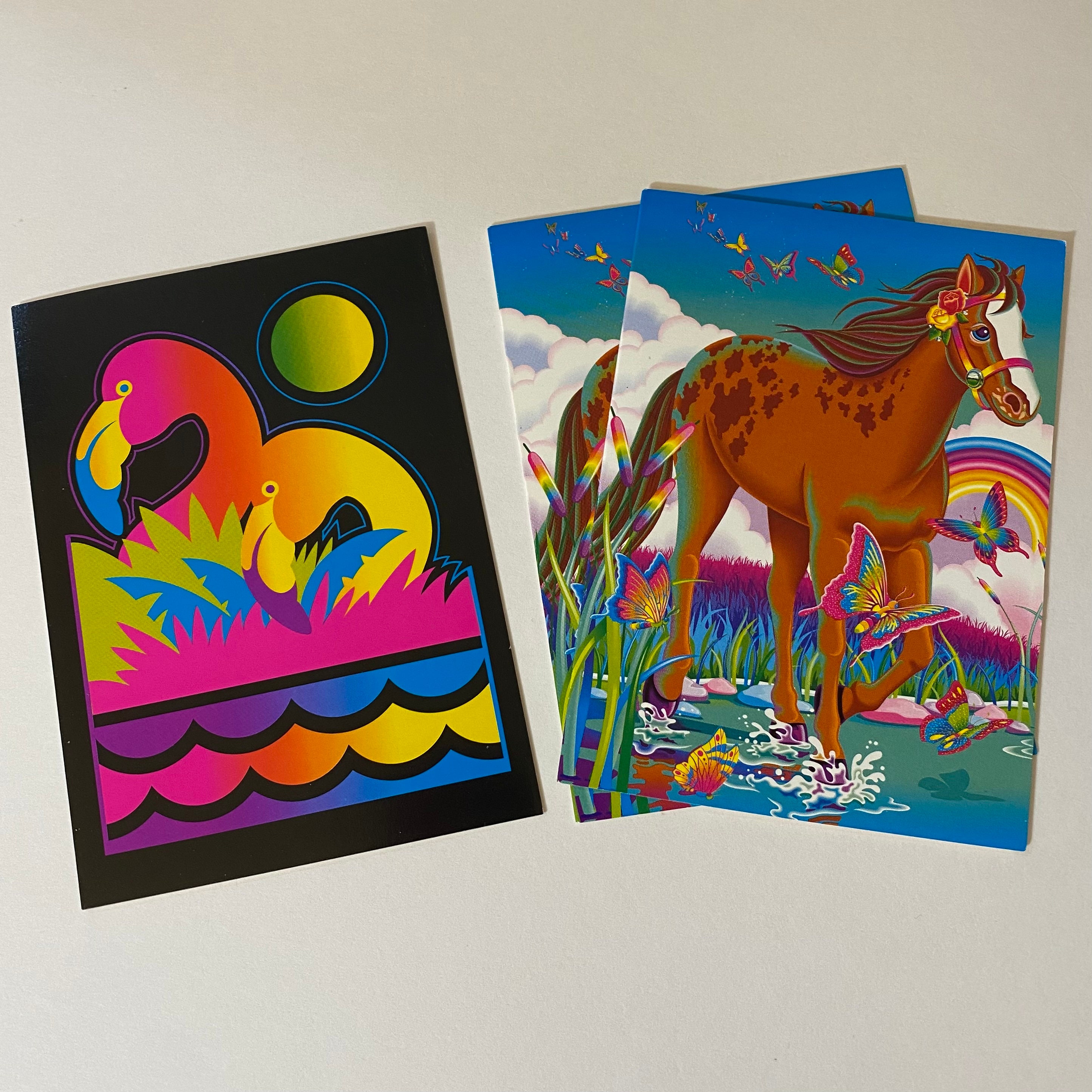 Vintage Lisa Frank Flamingo or Rainbow Chaser Horse Notecard - Etsy