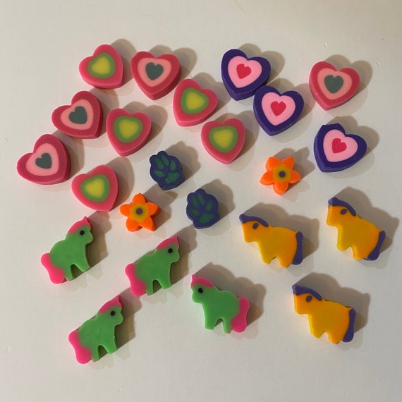 Vintage Lisa Frank Erasers Set Unicorns Paw Prints Hearts Flowers