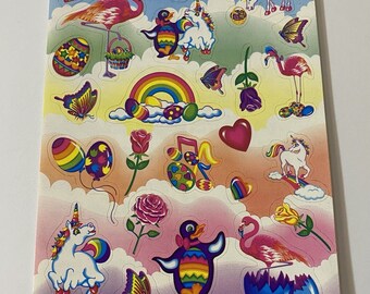 Vintage Lisa Frank Markie Penguins Flamingos Easter Sticker Sheet S235