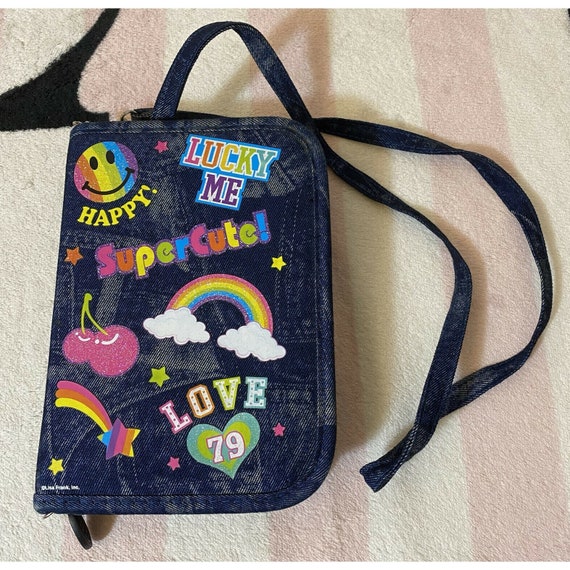 Vintage Lisa Frank Planner Smiley Face Rainbows Denim Agenda Wallet Bag -   Hong Kong