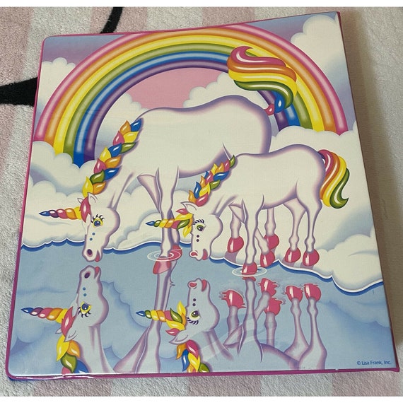 Vintage Lisa Frank Markie Unicorns Rainbows Clouds 3 Ring Binder