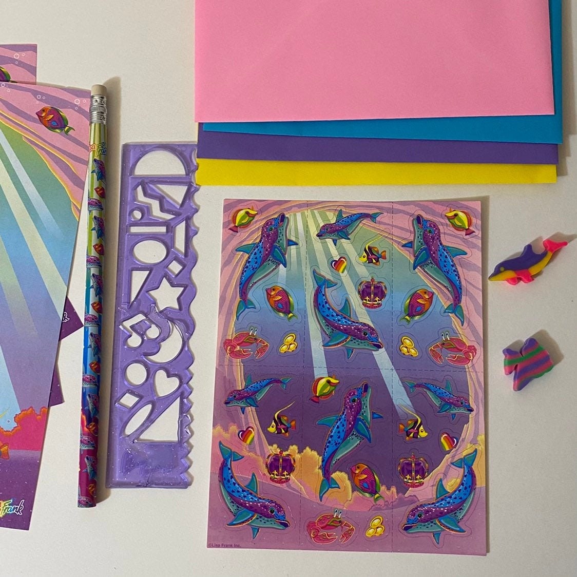 Vintage Lisa Frank Stationery Set Spotted Dolphins Suni Echo  Lisa Frank dolphin paper and 2 envelopes. main image 2