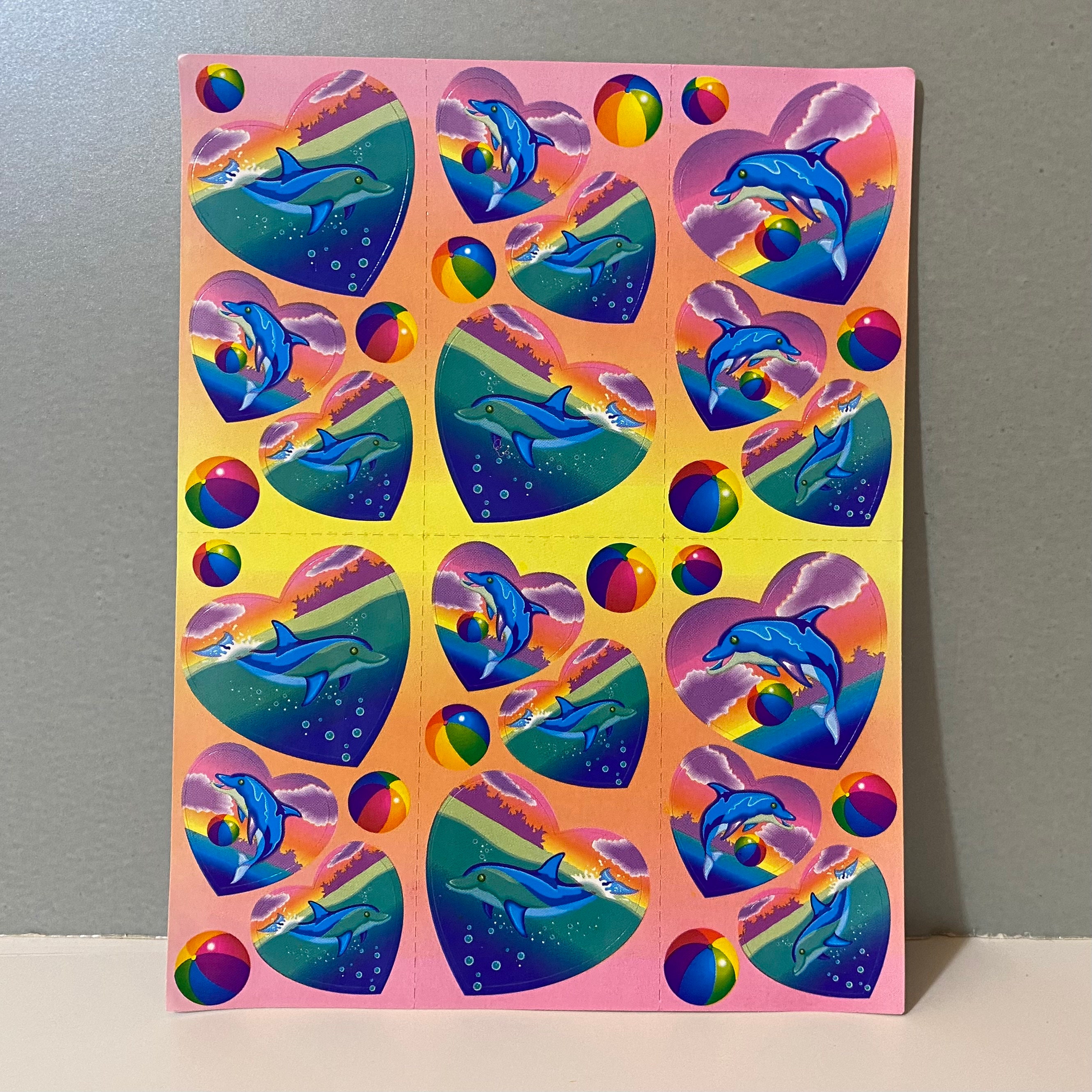 Vintage Lisa Frank Dolphins Hearts Beach Balls Sticker Sheet S211